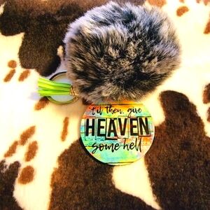 Give Heaven Some Hell Pom Pom Tassel Keychain